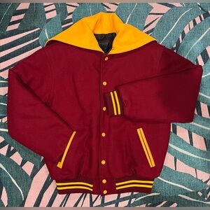 Rennoc Classic Scalloped Zippered Hood w/ Vinyl Pocket Trim Letterman Jacket